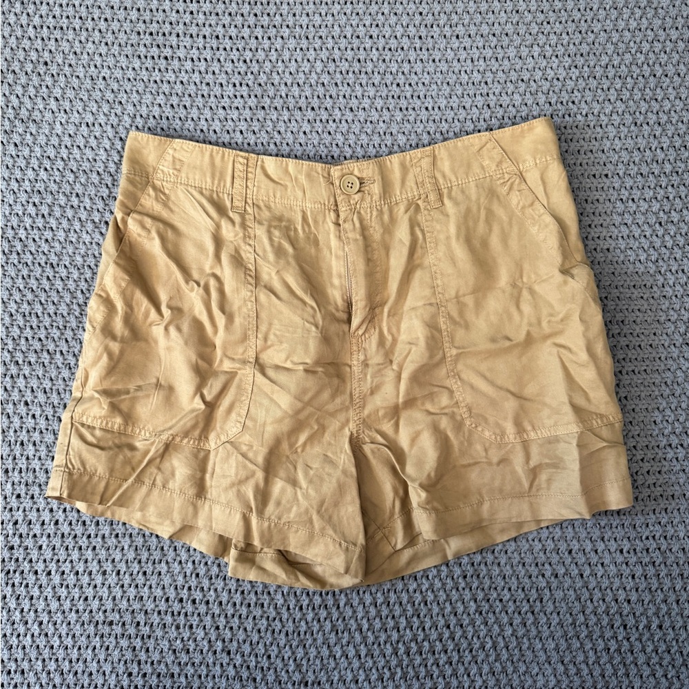 NWOT Tan Khaki Linen Cargo Social Standard Mid Rise Shorts XL